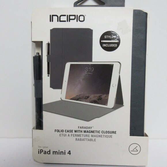 Incipio Faraday Navy Leather Case i pad mini 4 Gray Magnetic Closure W/Stylus - Picture 4 of 4